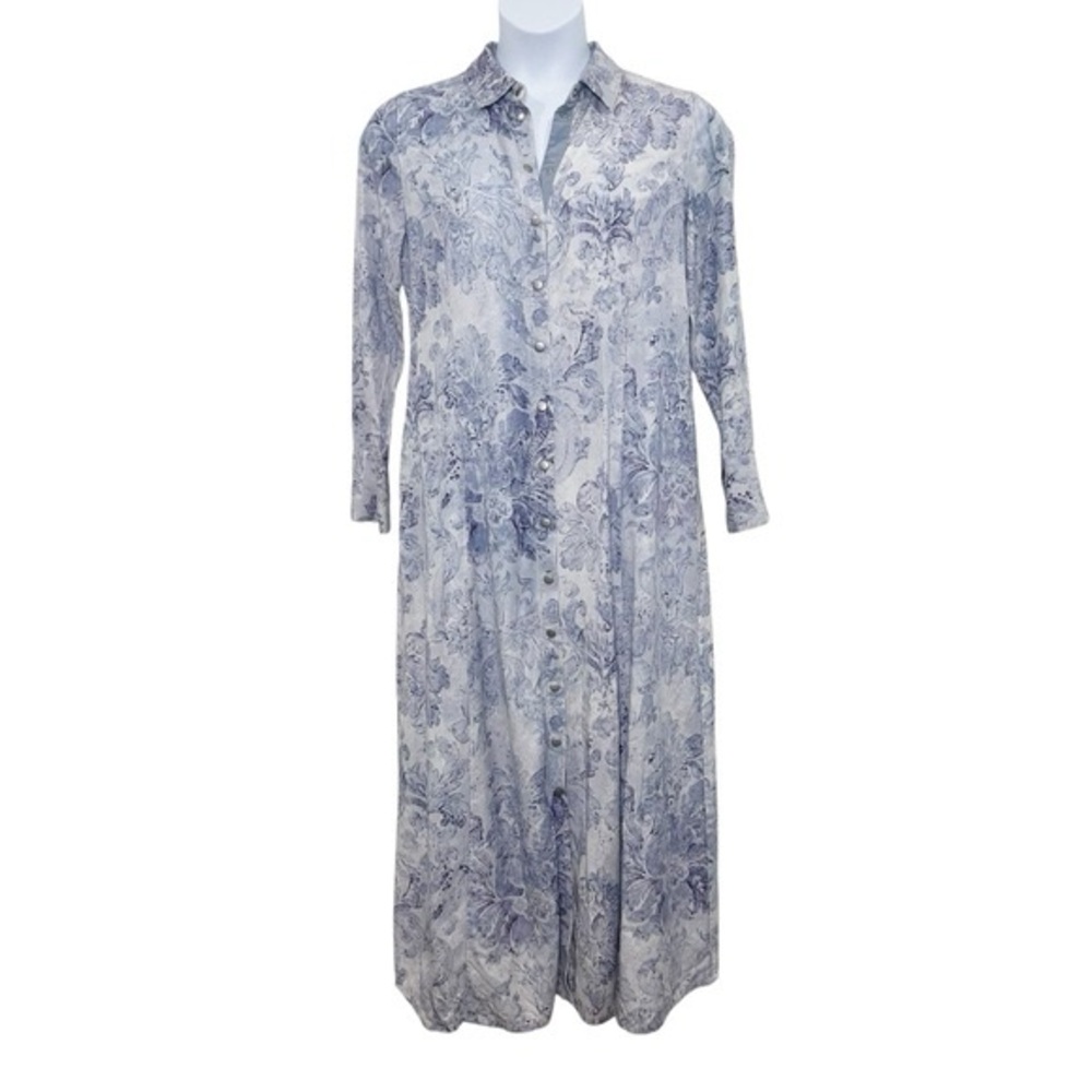 Soft Surroundings Millau Long Sleeve Tencel Floral Blue and White Maxi Dress XL